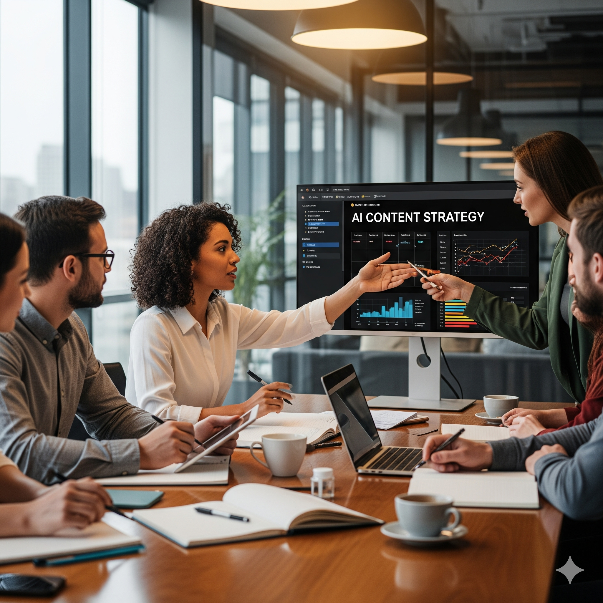 Equipo de marketing con estrategias de contenido con inteligencia artificial para optimizar el alcance de campañas publicitarias.